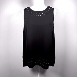Ava & Viv Sleeveless Tank‎ Top Eyelet Trim Casual Blouse Black Size Unknown